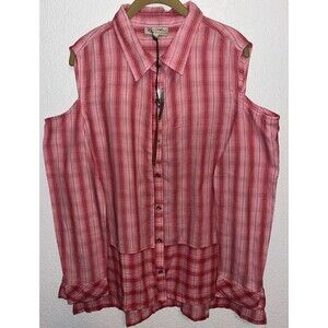 Diane Gilman DG2 Tunic Western Top Cold Shoulder Women Sz Large Plaid Pink
